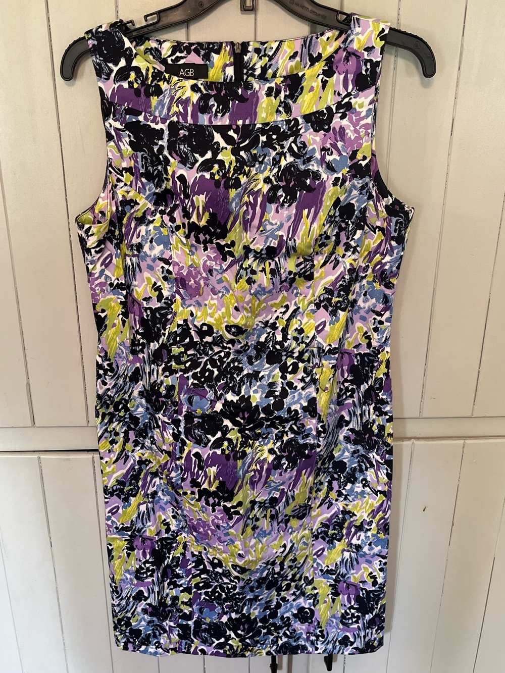 AGB Purple, Black & Yellow Floral Midi Dress Sz 10